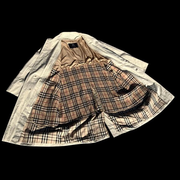 Burberry London Men's Classic Tan Beige Nova Check Trench Coat Size L XL - Picture 8 of 14